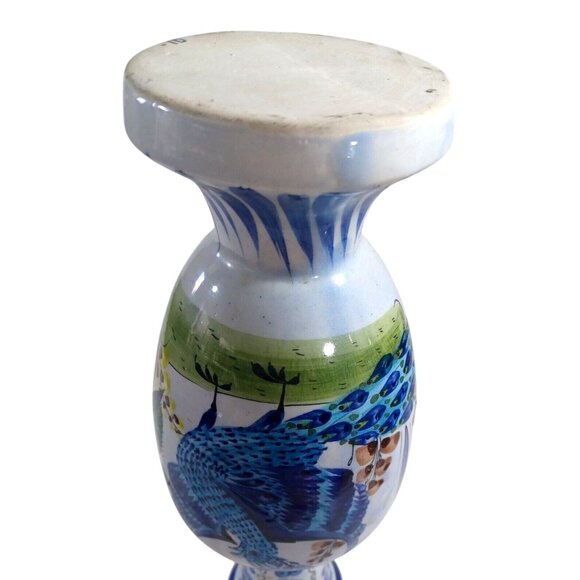 Vintage 15"  Hand-Painted Signed Tonala Mexico Pottery Vase With Peacock - Picture 12 of 12